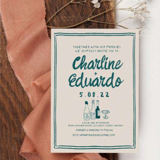 Handschilderij Retro Hedendaagse Kunst Bruiloft Kaart