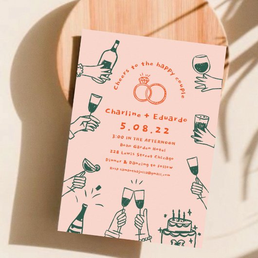 Handschilderij Retro Hedendaagse Kunst Bruiloft Kaart