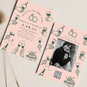 Handschilderij Retro Hedendaagse Kunst Bruiloft Kaart