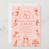 Handschilderij Retro Hedendaagse Kunst Bruiloft Kaart (Voorkant)