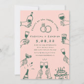 Handschilderij Retro Hedendaagse Kunst Bruiloft Kaart (Voorkant)