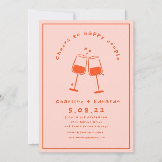 Handschilderij Retro Hedendaagse Kunst Bruiloft Kaart (Voorkant)