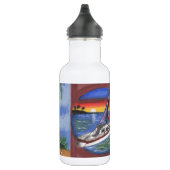 Handschilderijen strand, zand, krabben, zeilboot waterfles  (Rechts)