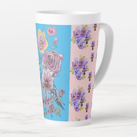 Handschildpad roze blauwe boedgie florale latte Mo Latte Mok (Rechterhoek)