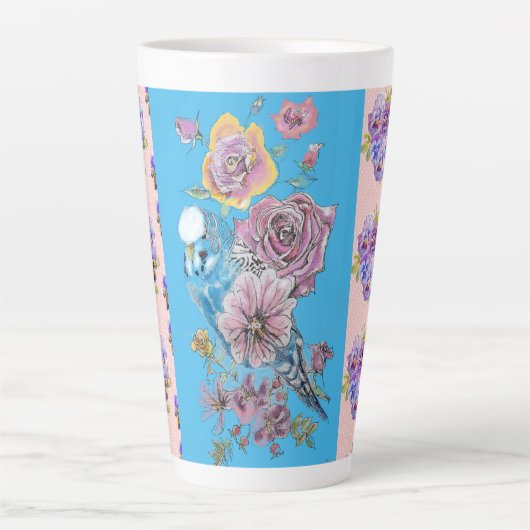 Handschildpad roze blauwe boedgie florale latte Mo Latte Mok (Voorkant)