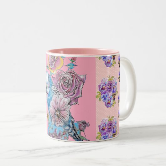 Handschildpad roze blauwe boedgie florale Mok (Voorkant rechts)