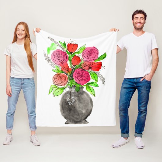 Handschildpadde Waterverf Abstracte Floral Art Fleece Deken (In situ)