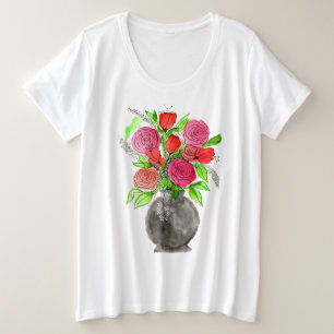 Handschildpadde Waterverf Abstracte Floral Art Grote Maat T-shirt