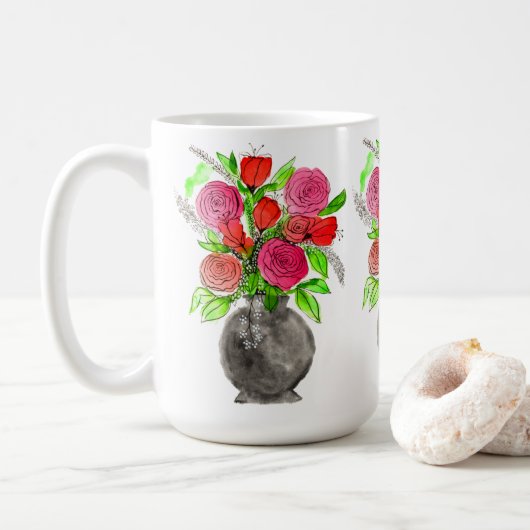 Handschildpadde Waterverf Abstracte Floral Art Koffiemok (Met donut)