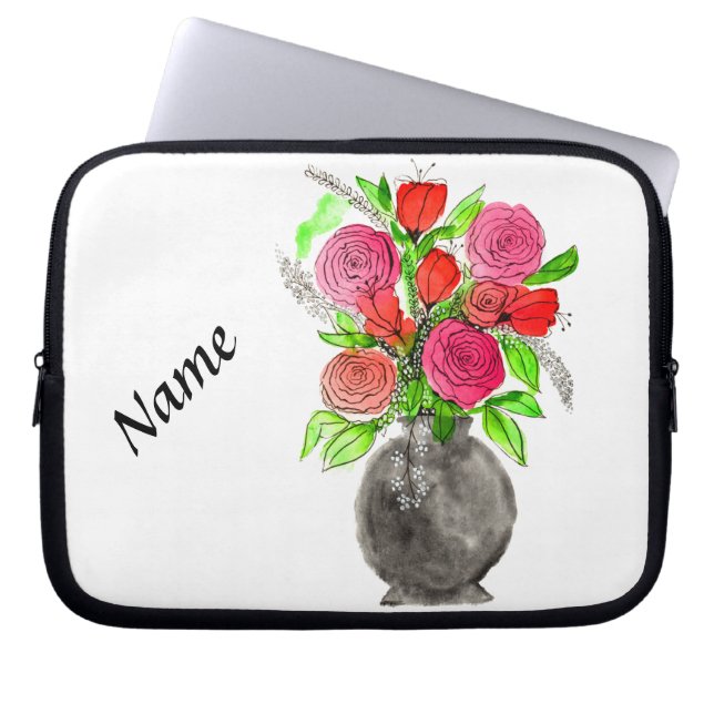 Handschildpadde Waterverf Abstracte Floral Art Laptop Sleeve (Voorkant)
