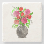 Handschildpadde Waterverf Abstracte Floral Art Stenen Onderzetter (Voorkant)