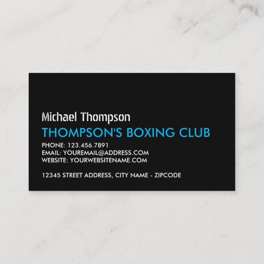 Handschoenen, boxer, boxer, boxing Trainer Visitekaartje (Achterkant)