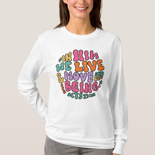 Handschrift 17:28 Handschrift Kleurrijke typografi T-shirt (Voorkant)