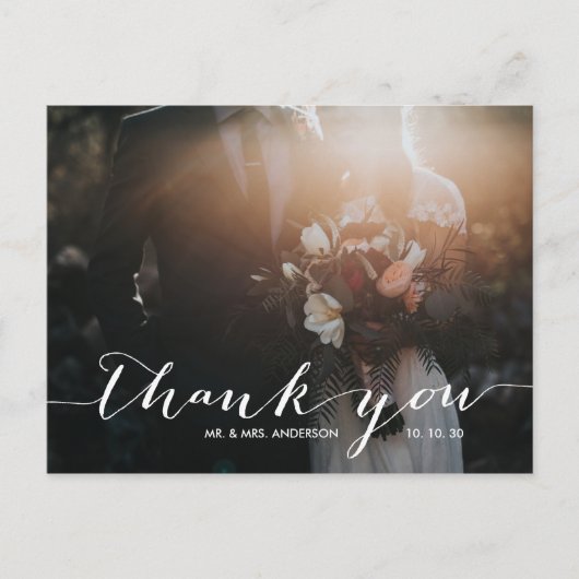 Handschrift 2 foto bruiloft Dank u Briefkaart (Voorkant)