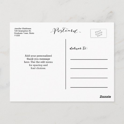 handschrift | Afstuderen Dank u Briefkaart (Achterkant)