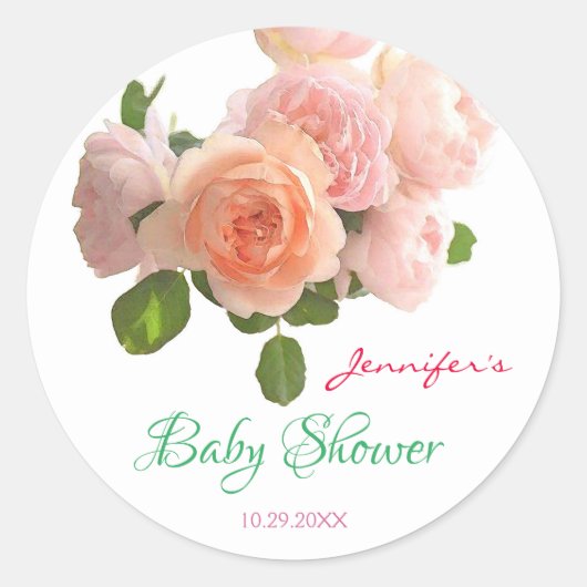 Handschrift Baby shower Sjabloon Bloemen Bloemen B Ronde Sticker (Voorkant)