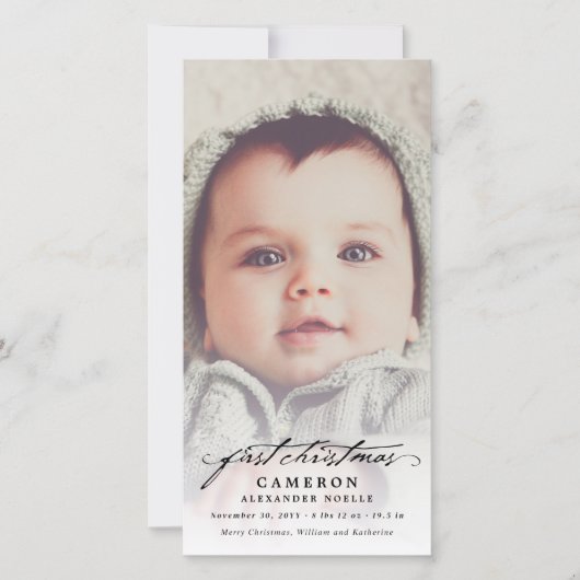 handschrift, baby's eerste kerstfoto feestdagenkaart (Voorkant)