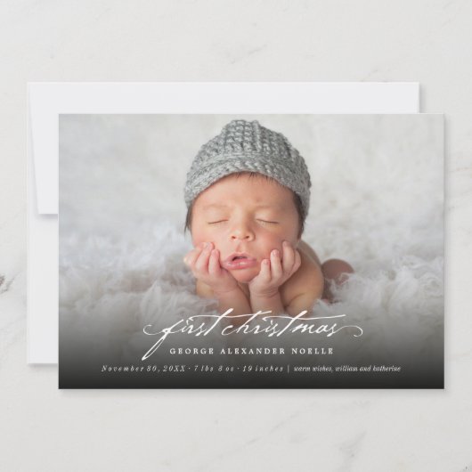  handschrift Baby's eerste kerstfoto Feestdagenkaart (Voorkant)