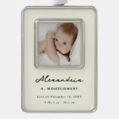  handschrift baby's kleine kerstfoto verzilverd omlijst ornament (Voorkant)