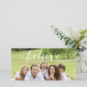 Handschrift Believe | Kerst Fotokaart Feestdagenkaart (Staand voorkant)