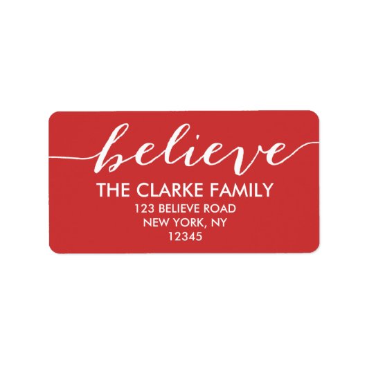 Handschrift Believe Rode Witte Vakantie Groet Etiket (Voorkant)