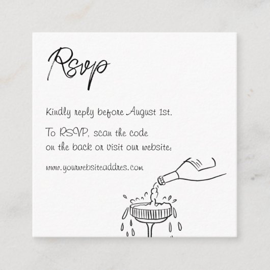 Handschrift black&white Whimsical QR code bruiloft Informatiekaartje (Voorkant)