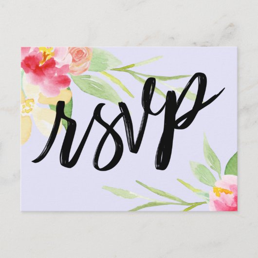 Handschrift Boho Waterverf Bloemen Lavendel RSVP Briefkaart (Voorkant)
