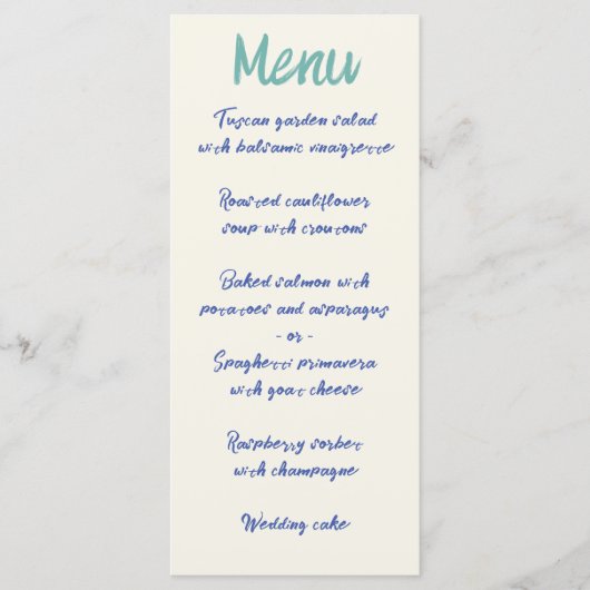 Handschrift Bold Retro Groen Blauw Bruiloft Menu (Voorkant)