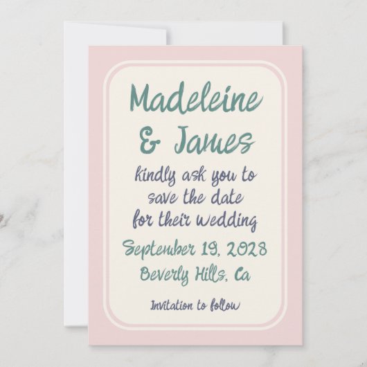Handschrift Bold Retro Typografie Roze Groen Save The Date (Voorkant)
