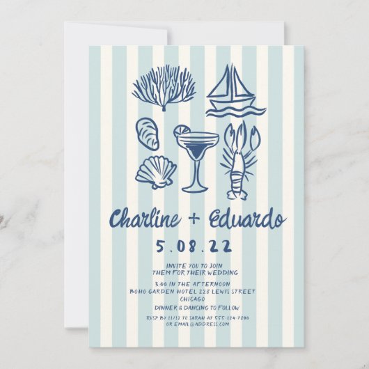 Handschrift Coast Retro Bruiloft uitnodiging (Voorkant)