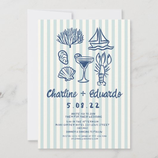 Handschrift Coast Retro Bruiloft uitnodiging (Voorkant)