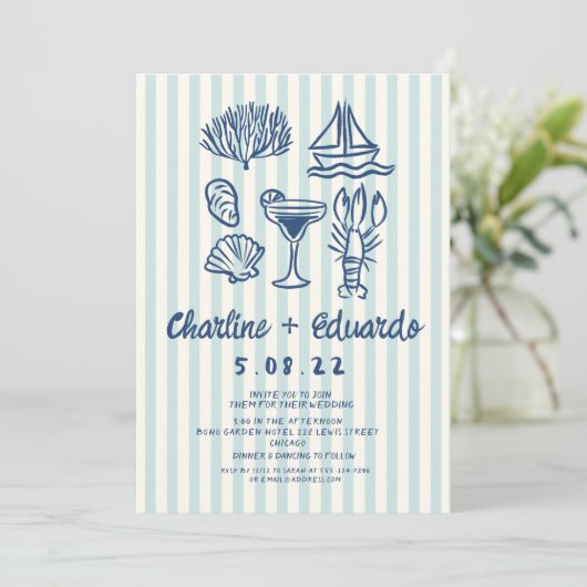 Handschrift Coast Retro Bruiloft uitnodiging (Staand voorkant)