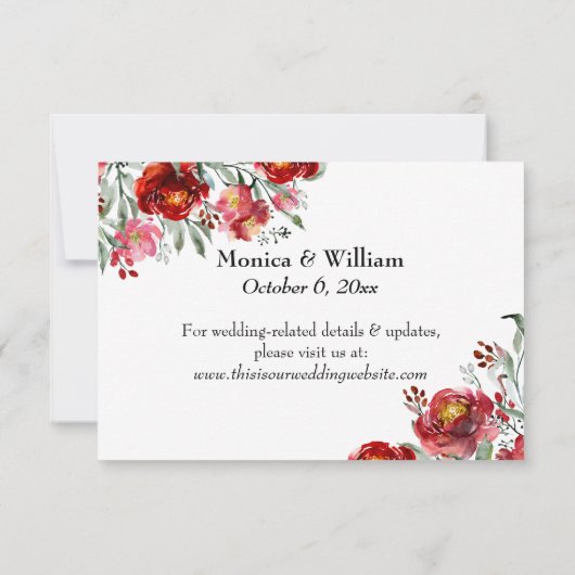 Handschrift Details Bourgondische rode bloemen beh Save The Date (Achterkant)