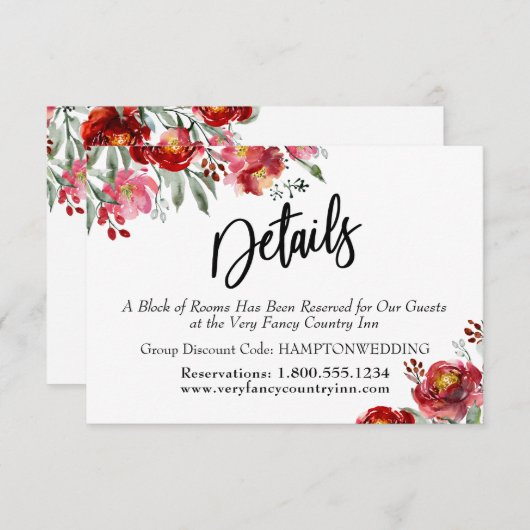 Handschrift Details Bourgondische rode bloemen beh Save The Date (Voorkant / Achterkant)