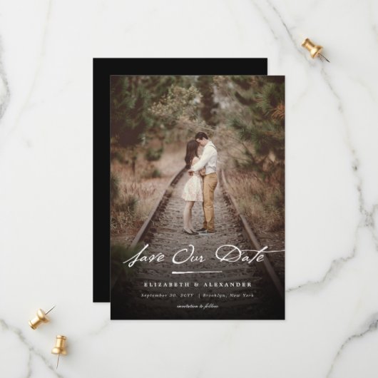  handschrift, eenvoudig en elegant, foto save the date (Voorkant / Achterkant in situ)