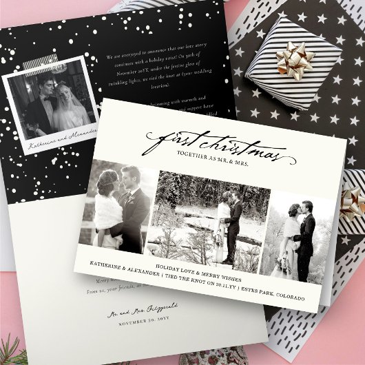  handschrift Eerste kerstfoto bruiloft Feestdagen Kaart