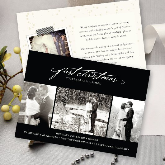 handschrift Eerste kerstfoto bruiloft Feestdagenkaart