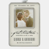  handschrift Eerste kerstfoto bruiloft Verzilverd Omlijst Ornament (Voorkant)