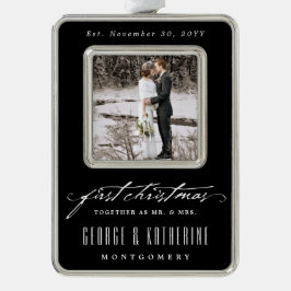  handschrift Eerste kerstfoto bruiloft Verzilverd Omlijst Ornament