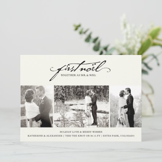  handschrift eerste noel 3 Foto bruiloft Feestdagenkaart (Staand voorkant)