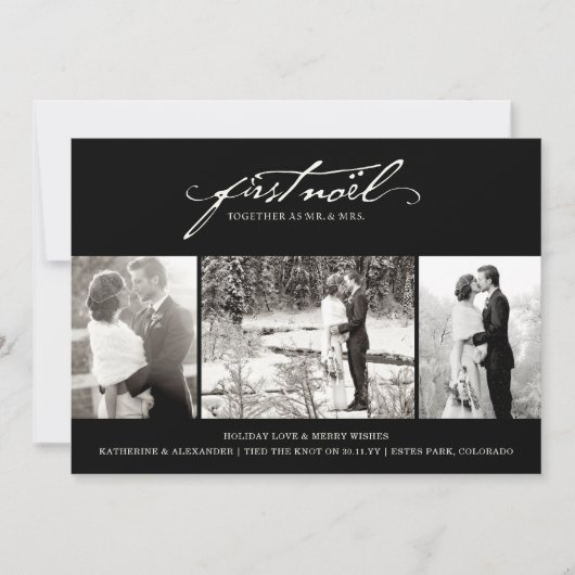  handschrift eerste noel 3 Foto bruiloft Feestdagenkaart (Voorkant)