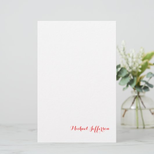 Handschrift Elegant Plain Eenvoudig Rood Wit Briefpapier (Staand voorkant)