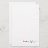 Handschrift Elegant Plain Eenvoudig Rood Wit Briefpapier (Voorkant / Achterkant)