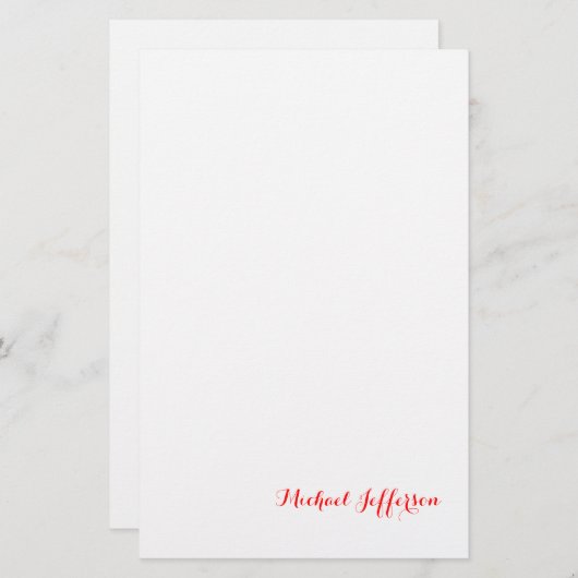 Handschrift Elegant Plain Eenvoudig Rood Wit Briefpapier (Voorkant / Achterkant)