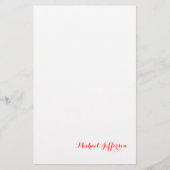 Handschrift Elegant Plain Eenvoudig Rood Wit Briefpapier (Voorkant)
