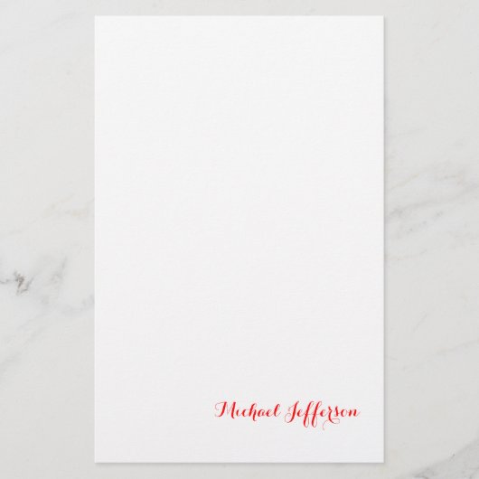 Handschrift Elegant Plain Eenvoudig Rood Wit Briefpapier (Voorkant)
