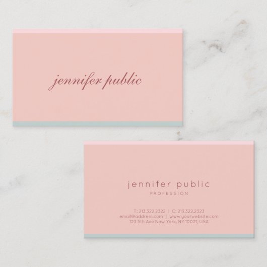 Handschrift Elegant Roze Groen Moderne Sjabloon Visitekaartje (Voorkant / Achterkant)