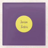 Handschrift Elegante naam Indigo & gele kleur Glazen Onderzetter (Voorkant)