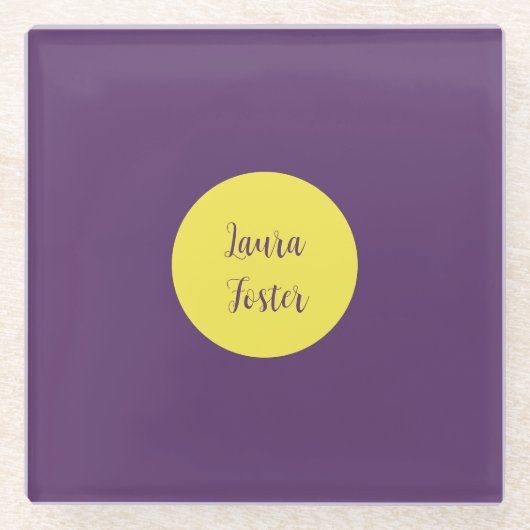 Handschrift Elegante naam Indigo & gele kleur Glazen Onderzetter (Voorkant)