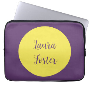 Handschrift Elegante naam Indigo & gele kleur Laptop Sleeve